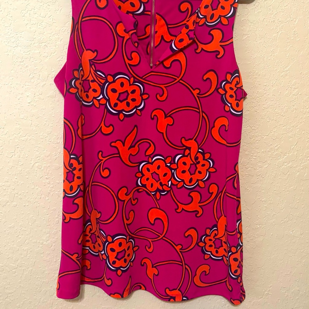Pink, Orange, Navy and White printed Tank Top with zipper back